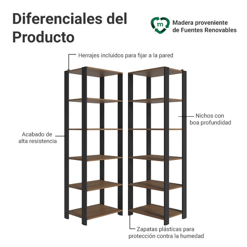 ESTANTE DESPENSA DE COCINA ESQUINERA MADESA 118 CM MARRON/NEGRO - 4