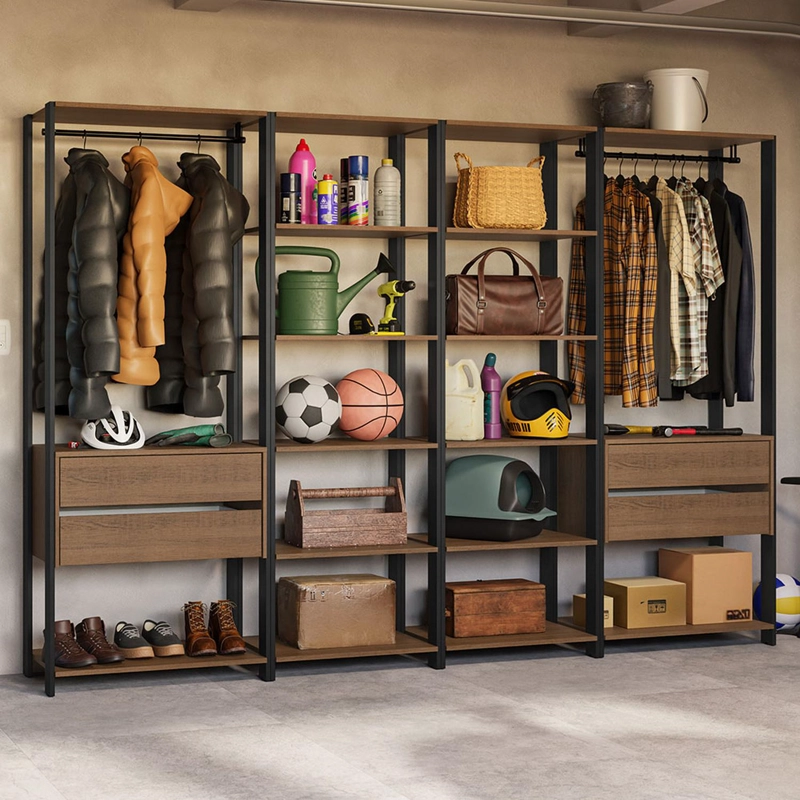 ESTANTE MULTIUSO MADESA 258 CM 14 REPISAS 4 CAJONES MARRON/NEGRO - 1