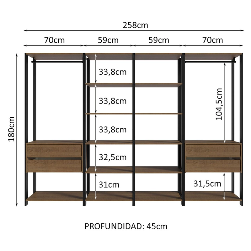 ESTANTE MULTIUSO MADESA 258 CM 14 REPISAS 4 CAJONES MARRON/NEGRO - 3