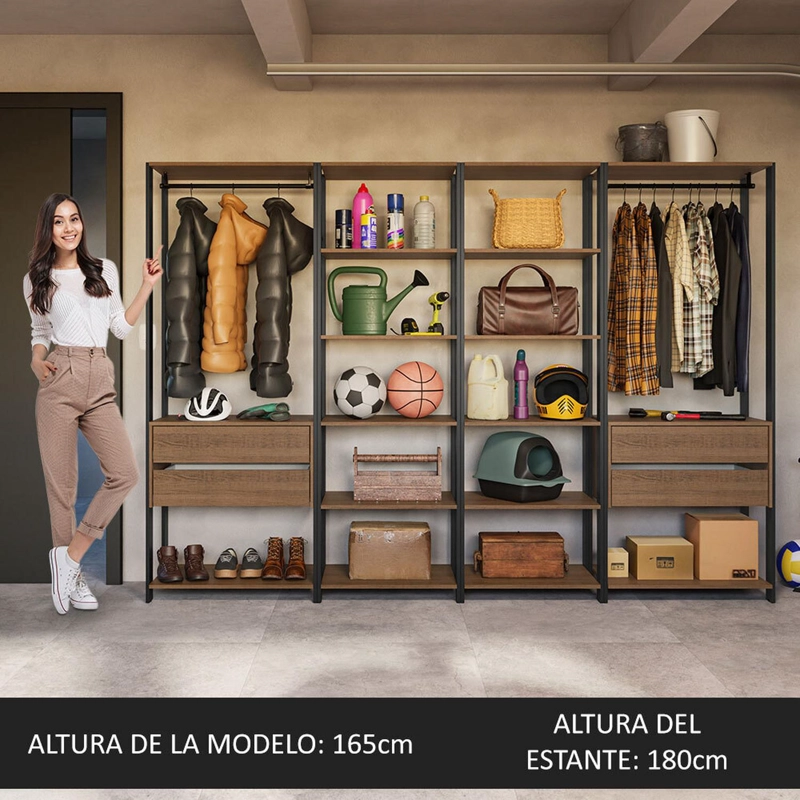 ESTANTE MULTIUSO MADESA 258 CM 14 REPISAS 4 CAJONES MARRON/NEGRO - 5
