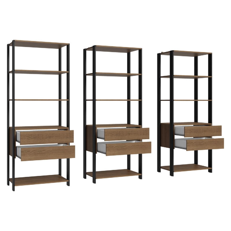 ESTANTE LIBRERO MADESA 210 CM 12 REPISAS 6 CAJONES MARRON/NEGRO - 7