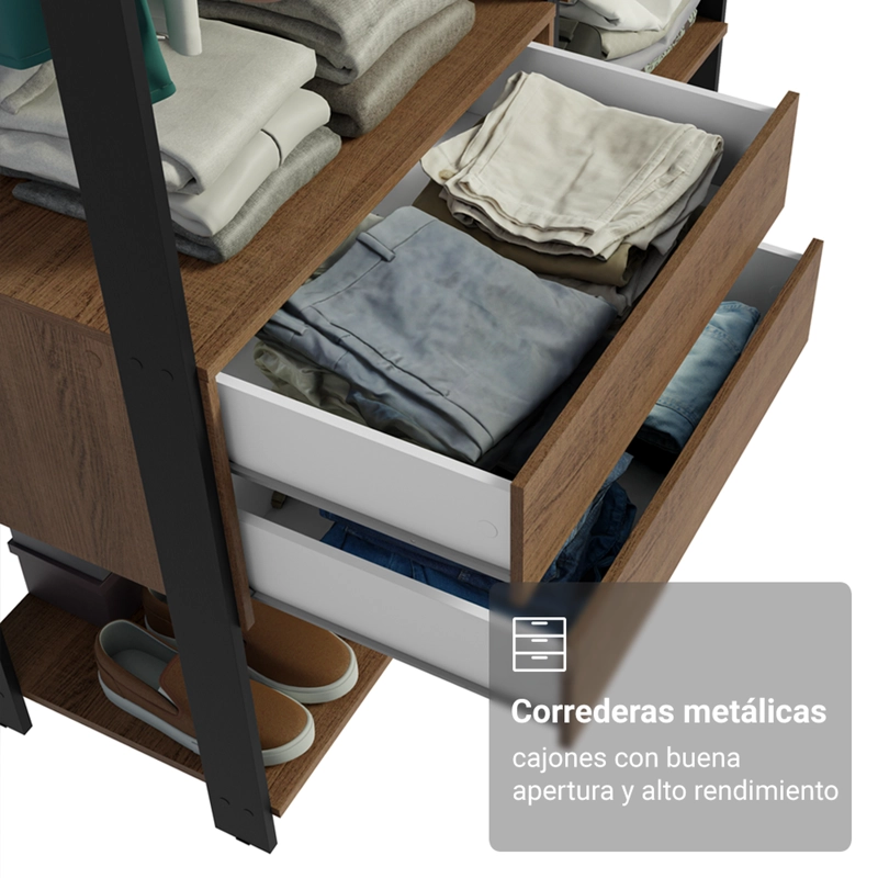 CLOSET ABIERTO MADESA VALENCIA 317 CM 4 CAJONES MARRON/NEGRO - 6