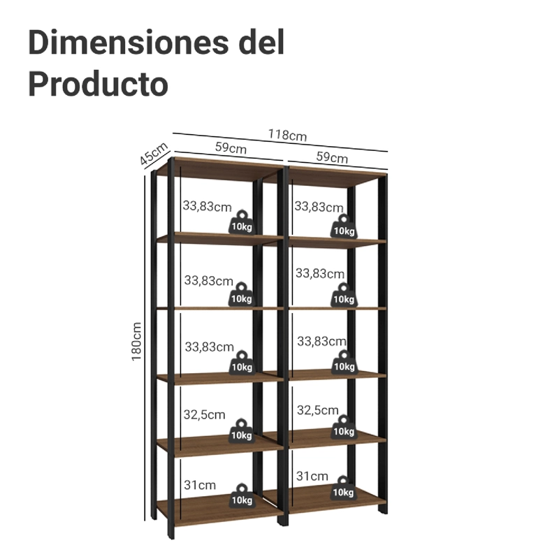 ESTANTE DESPENSA DE COCINA MADESA 118 CM 10 REPISAS MARRON/NEGRO - 3