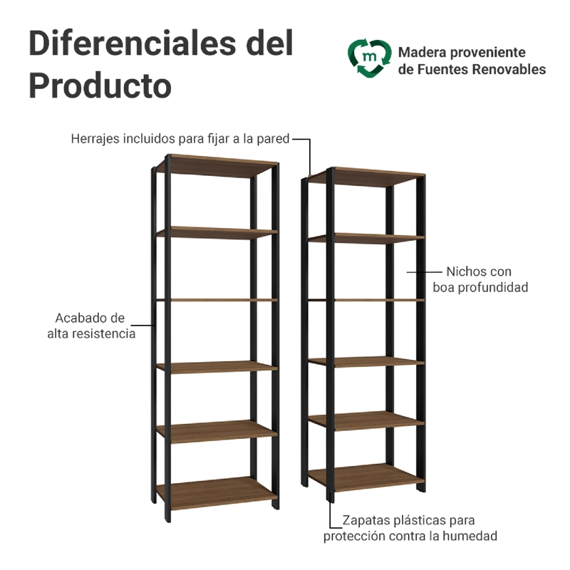 ESTANTE DESPENSA DE COCINA MADESA 118 CM 10 REPISAS MARRON/NEGRO - 4