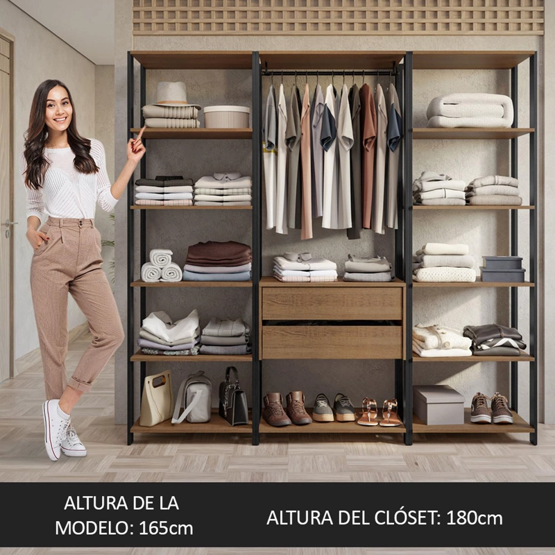 CLOSET ABIERTO MADESA VALENCIA 188 CM 2 CAJONES MARRON/NEGRO - 3