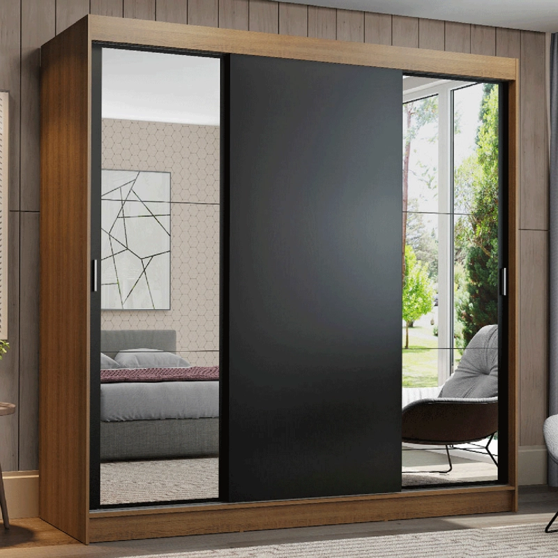 CLOSET MADESA RENO 3 PUERTAS CON 2 ESPEJOS MARRON/NEGRO - 1