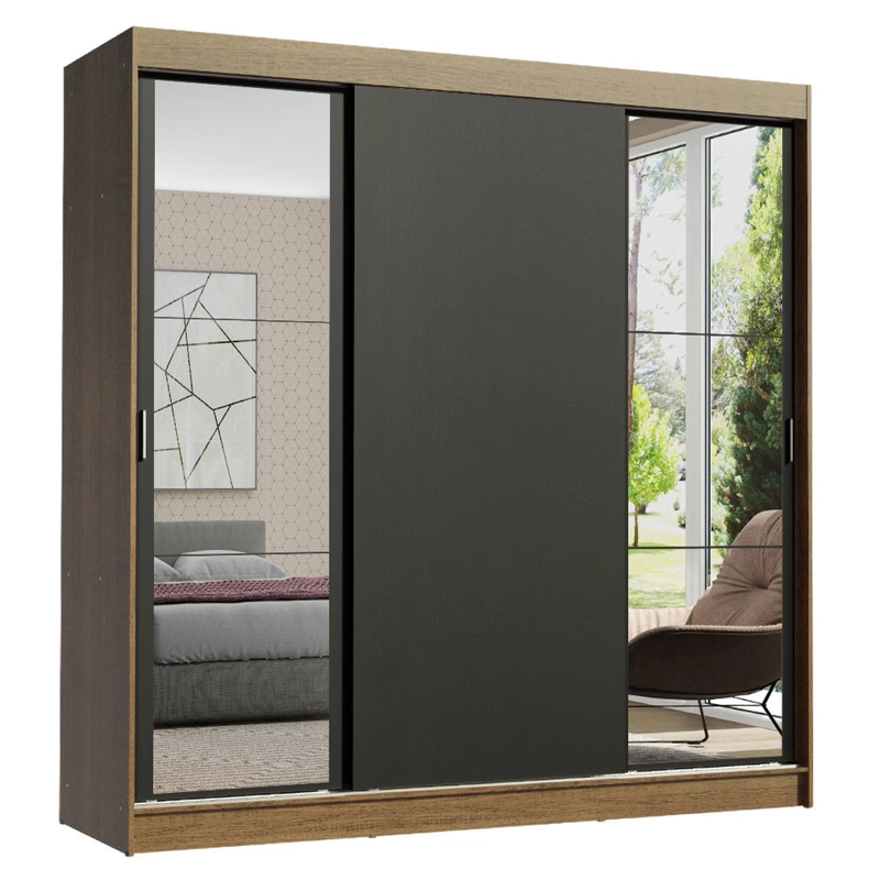 CLOSET MADESA RENO 3 PUERTAS CON 2 ESPEJOS MARRON/NEGRO - 2
