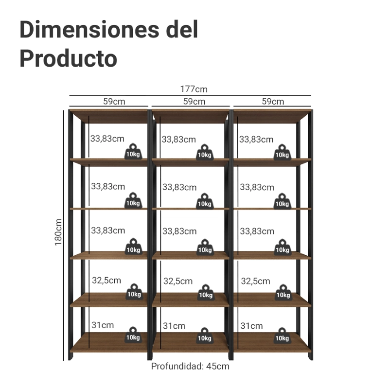ESTANTE DESPENSA DE COCINA MADESA 177 CM 15 REPISAS MARRON/NEGRO - 3