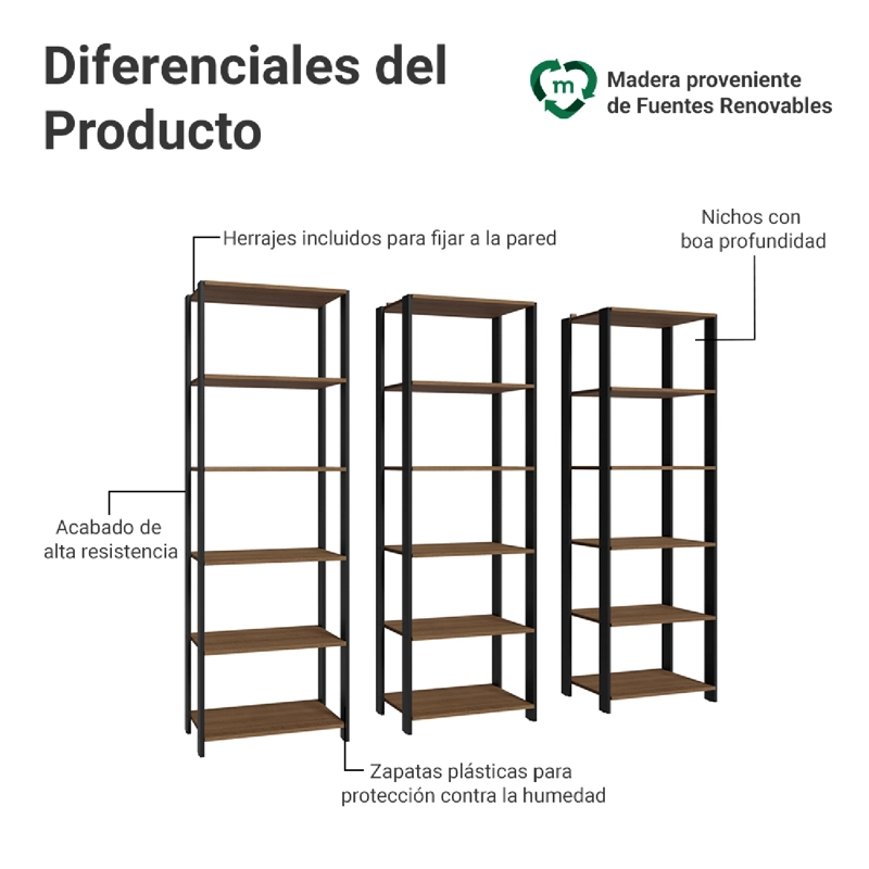 ESTANTE DESPENSA DE COCINA MADESA 177 CM 15 REPISAS MARRON/NEGRO - 4
