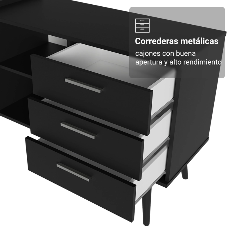 ESCRITORIO ESQUINERO MADESA LISBOA 3 CAJONES NEGRO - 5