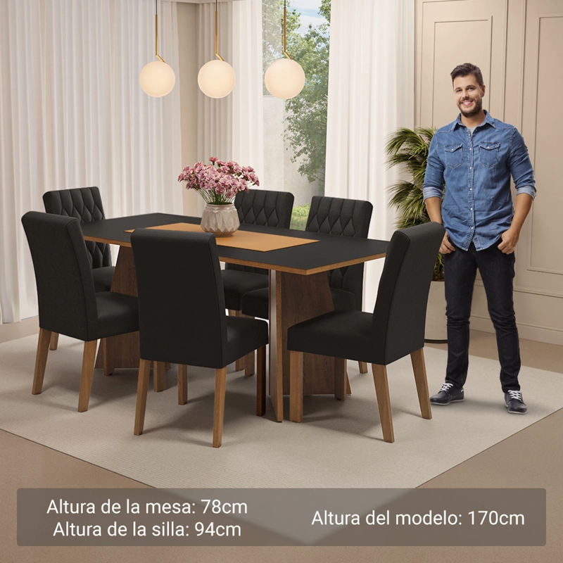 JUEGO DE COMEDOR MADESA MADISON MARRON/NEGRO/OXFORD - 6