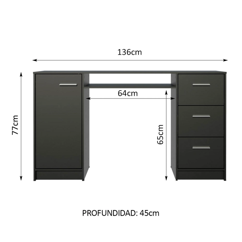 ESCRITORIO MADESA ALASKA 1 PUERTA 3 CAJONES NEGRO - 3