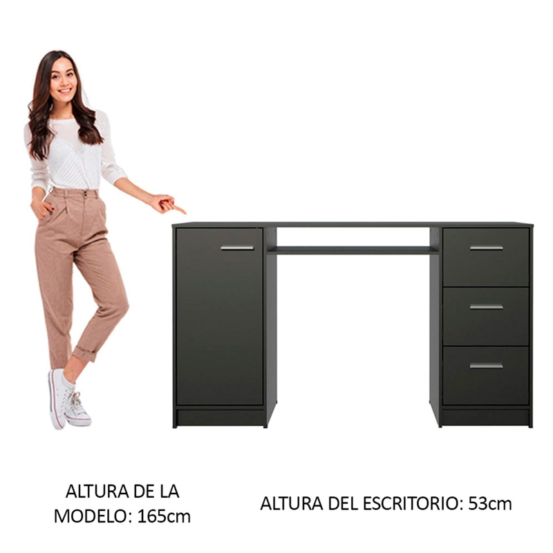 ESCRITORIO MADESA ALASKA 1 PUERTA 3 CAJONES NEGRO - 4