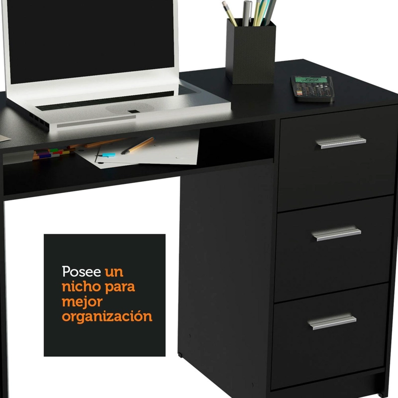 ESCRITORIO MADESA ALASKA 1 PUERTA 3 CAJONES NEGRO - 7