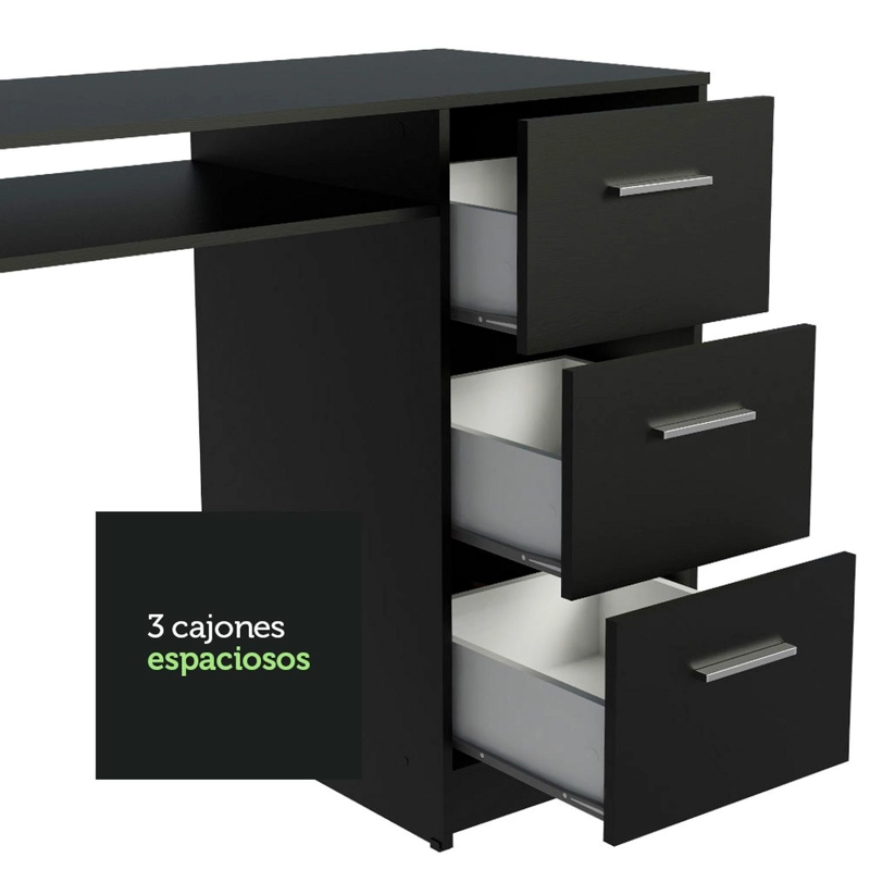 ESCRITORIO MADESA ALASKA 1 PUERTA 3 CAJONES NEGRO - 8