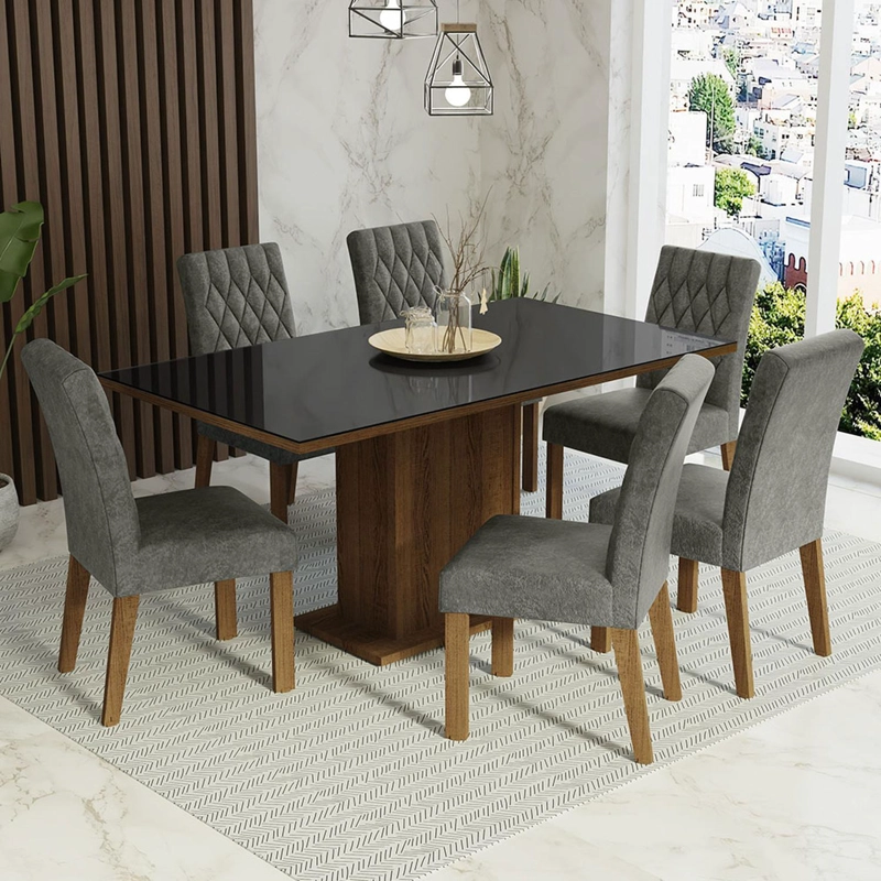 JUEGO DE COMEDOR MADESA GEORGIA CON 6 SILLAS MARRON/NEGRO/SILVER