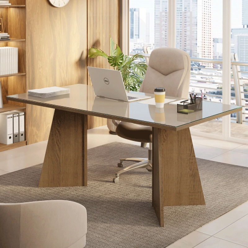 ESCRITORIO EJECUTIVO DE OFICINA MADESA 5388 CUBIERTA VIDRIO 180 CM CREMA