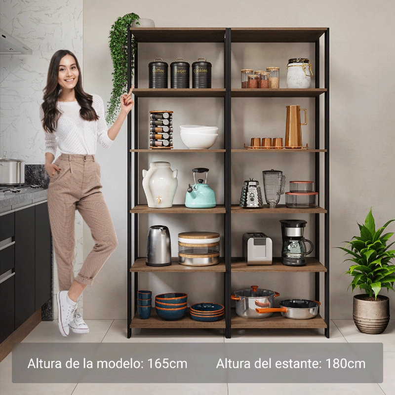 ESTANTE MULTIUSO MADESA 118 CM 10 REPISAS MARRON/NEGRO - 4