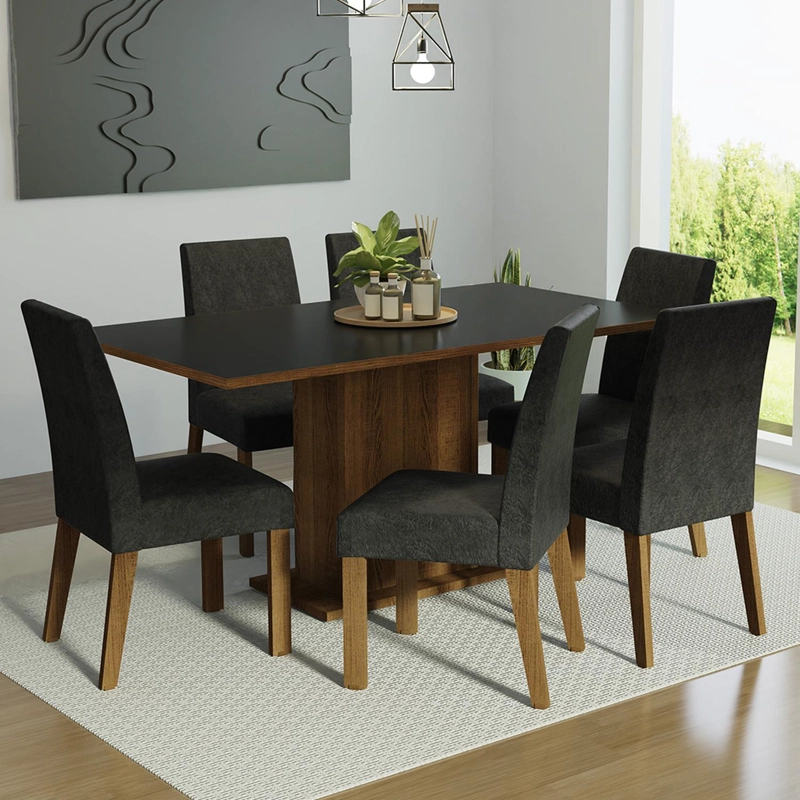 JUEGO DE COMEDOR MADESA RENATA MARRON/NEGRO/OXFORD