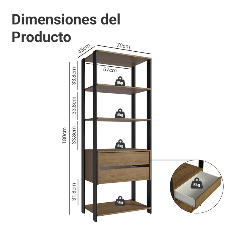 CLOSET ABIERTO MADESA VALENCIA 70 CM 4 REPISAS MARRON/NEGRO - 2