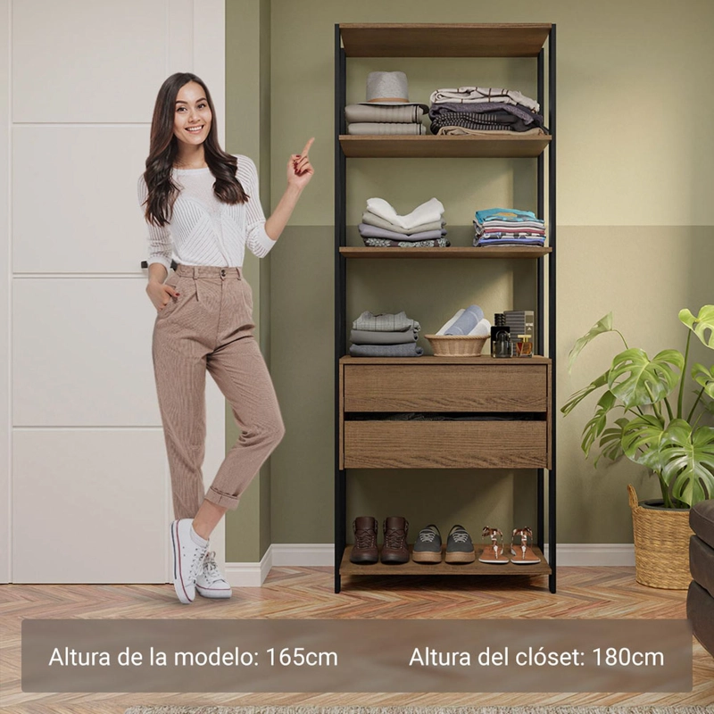 CLOSET ABIERTO MADESA VALENCIA 70 CM 4 REPISAS MARRON/NEGRO - 3