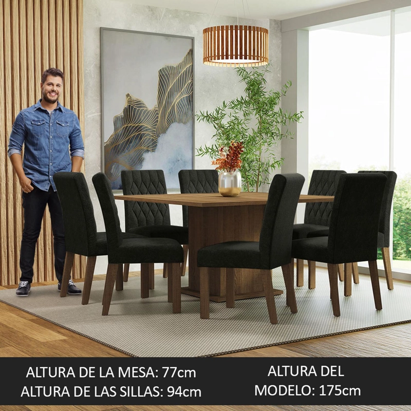 JUEGO DE COMEDOR MADESA LEILA CON 8 SILLAS MARRON/OXFORD - 6