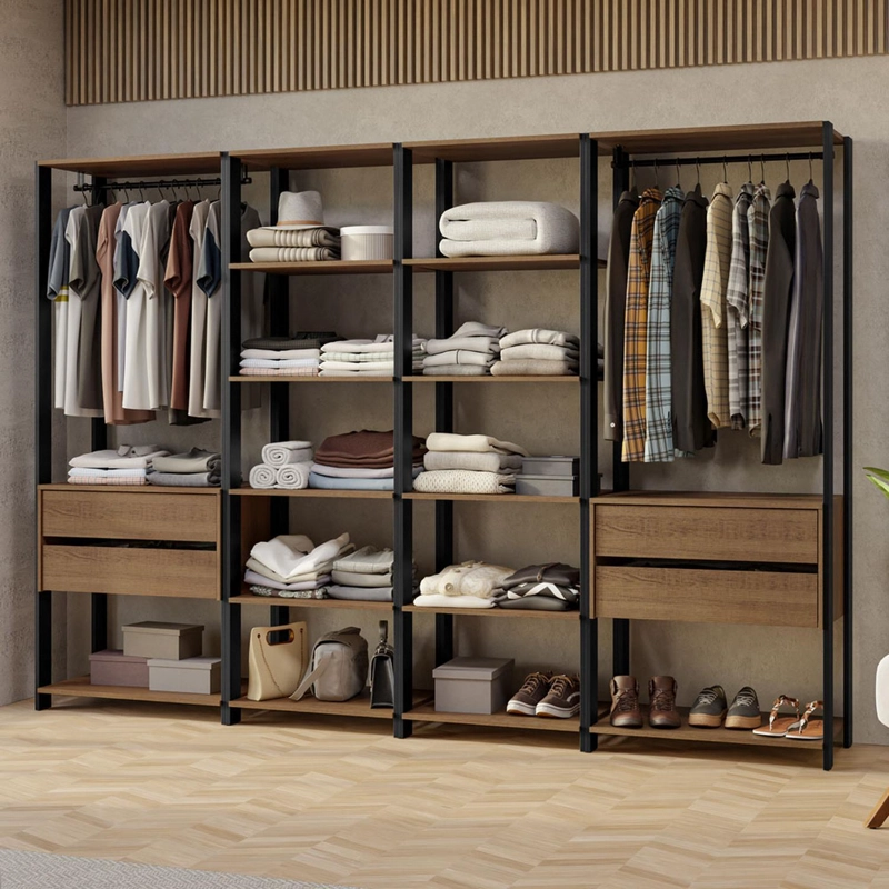 CLOSET ABIERTO MADESA VALENCIA 258 CM 4 CAJONES 02 MARRON/NEGRO