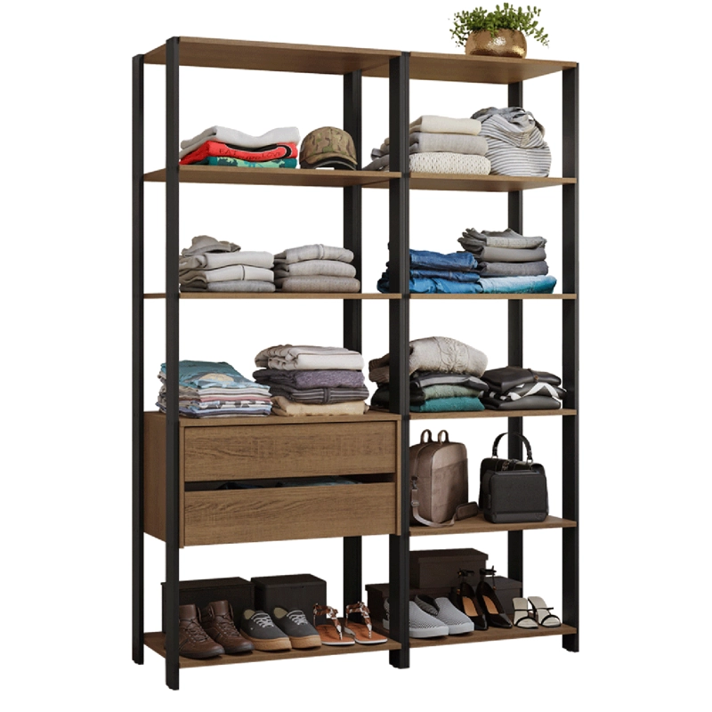 CLOSET ABIERTO MADESA VALENCIA 129 CM 9 REPISAS 2 CAJONES MARRON/NEGRO - 2