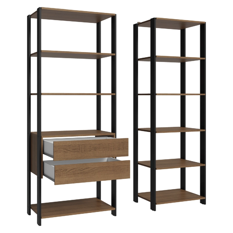 CLOSET ABIERTO MADESA VALENCIA 129 CM 9 REPISAS 2 CAJONES MARRON/NEGRO - 5