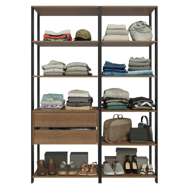 CLOSET ABIERTO MADESA VALENCIA 129 CM 9 REPISAS 2 CAJONES MARRON/NEGRO - 6