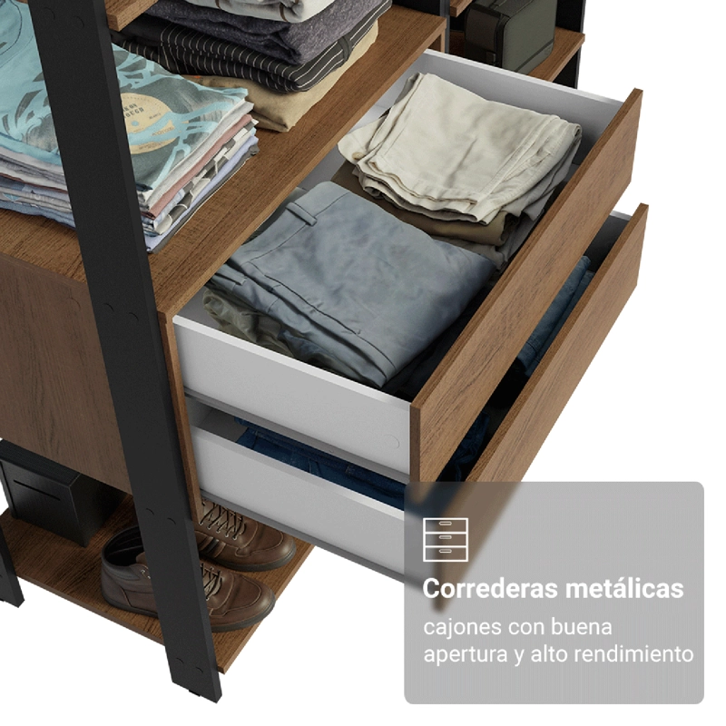 CLOSET ABIERTO MADESA VALENCIA 129 CM 9 REPISAS 2 CAJONES MARRON/NEGRO - 7