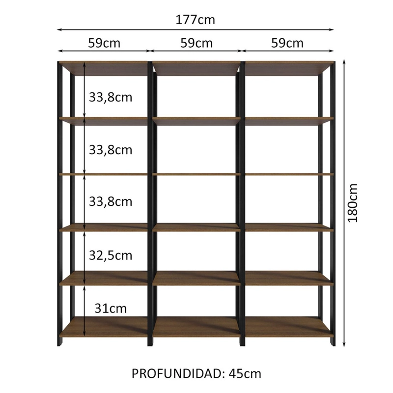 ESTANTE LIBRERO MADESA 177 CM 15 REPISAS MARRON/NEGRO - 3