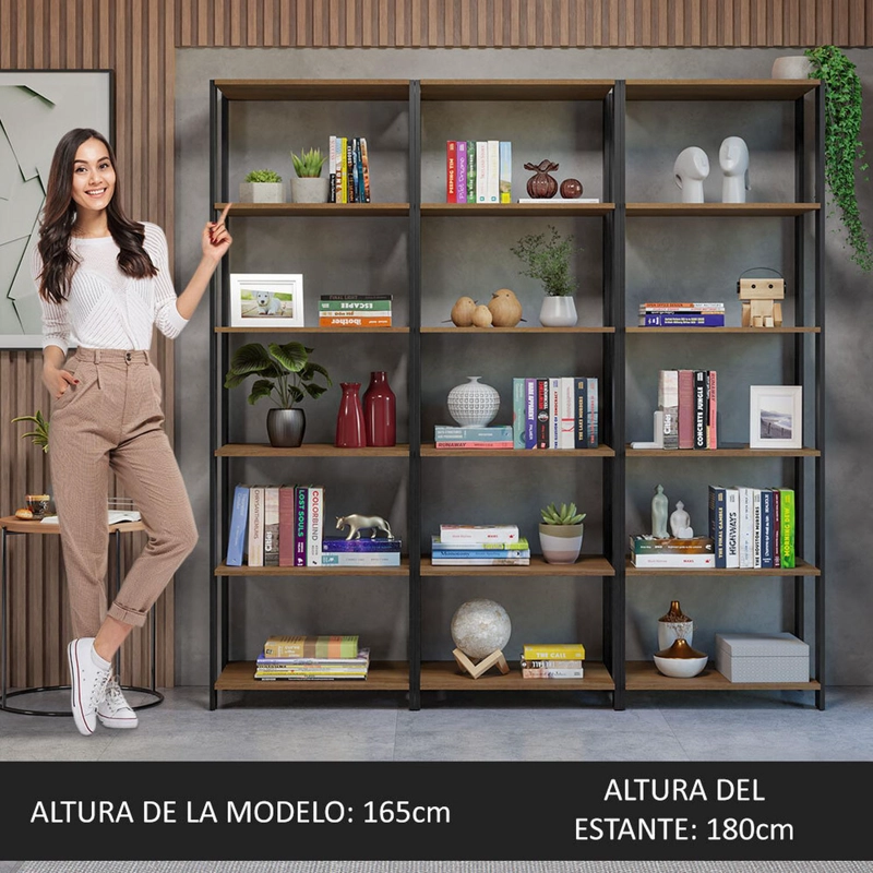 ESTANTE LIBRERO MADESA 177 CM 15 REPISAS MARRON/NEGRO - 5