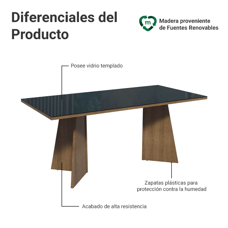ESCRITORIO EJECUTIVO DE OFICINA MADESA 5388 CUBIERTA VIDRIO 180 CM NEGRO - 4