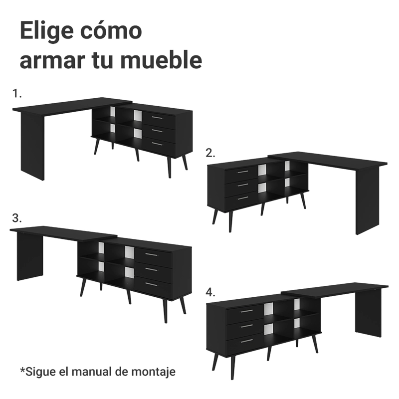 ESCRITORIO DE ESTUDIO EN L MADESA LISBOA 3 CAJONES NEGRO - 6