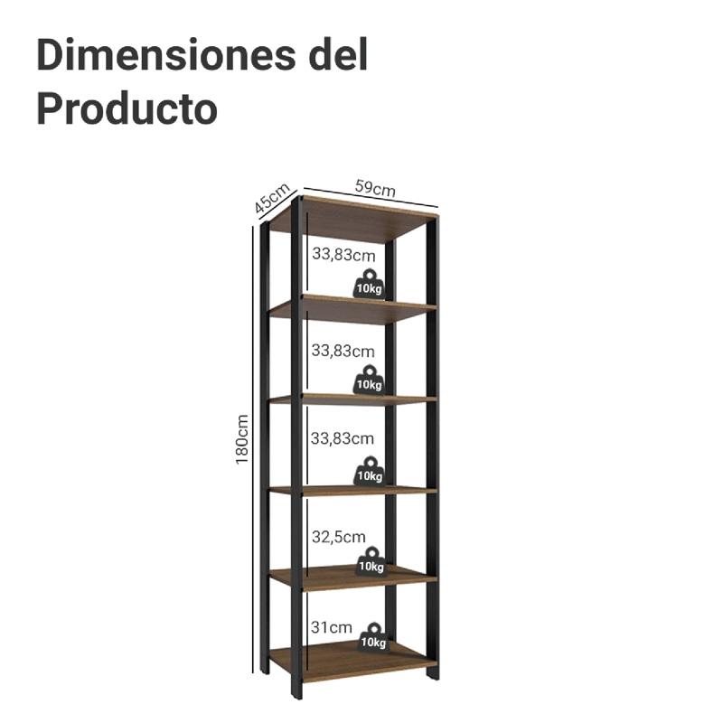 ESTANTE DESPENSA DE COCINA MADESA 59 CM 5 REPISAS MARRON/NEGRO - 3