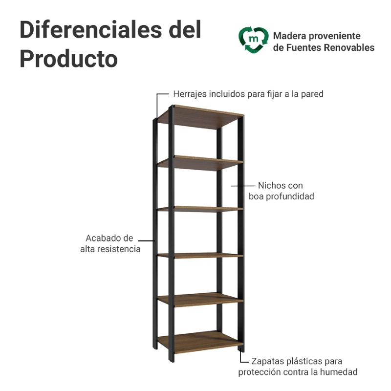 ESTANTE DESPENSA DE COCINA MADESA 59 CM 5 REPISAS MARRON/NEGRO - 4