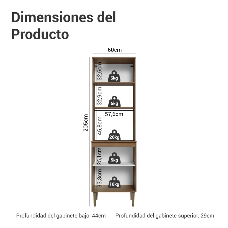 TORRE PARA HORNO Y MICROONDAS MADESA LILLE 60 CM 3 PUERTAS MARRON/BLANCO - 3