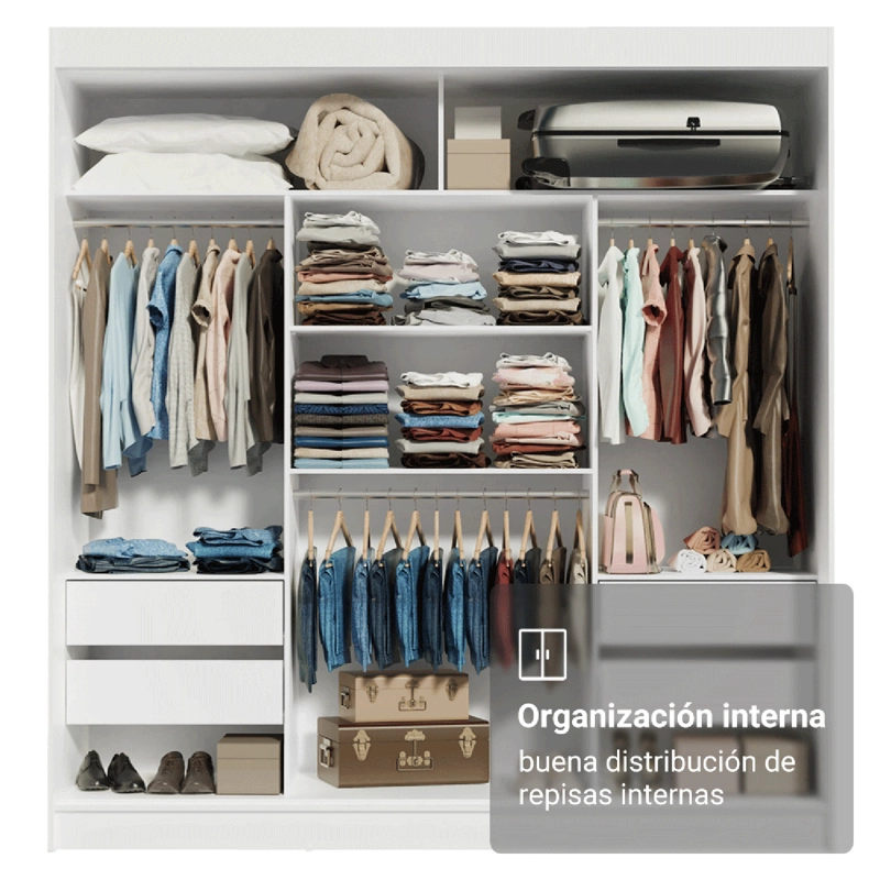 CLOSET MADESA RENO 3 PUERTAS CORREDIZAS BLANCO/MARRON - 6