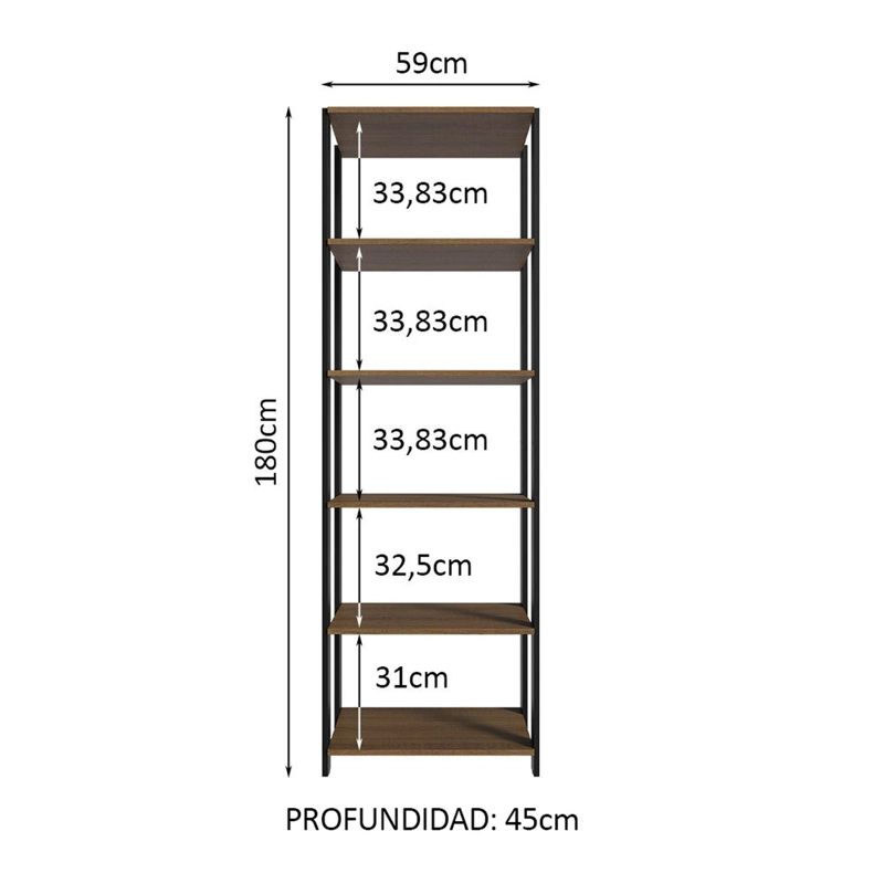CLOSET ABIERTO MADESA VALENCIA 59 CM 6 REPISAS MARRON/NEGRO - 3