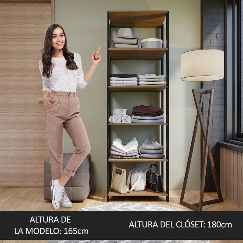 CLOSET ABIERTO MADESA VALENCIA 59 CM 6 REPISAS MARRON/NEGRO - 4