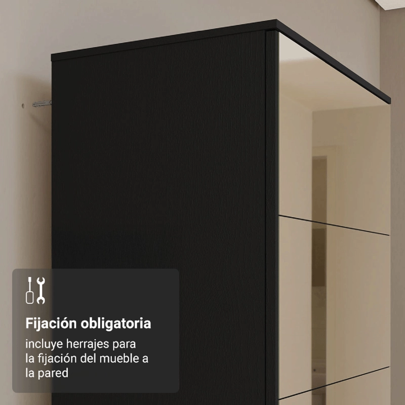 ZAPATERO MADESA ISIS 1 PUERTA CON ESPEJO NEGRO - 5