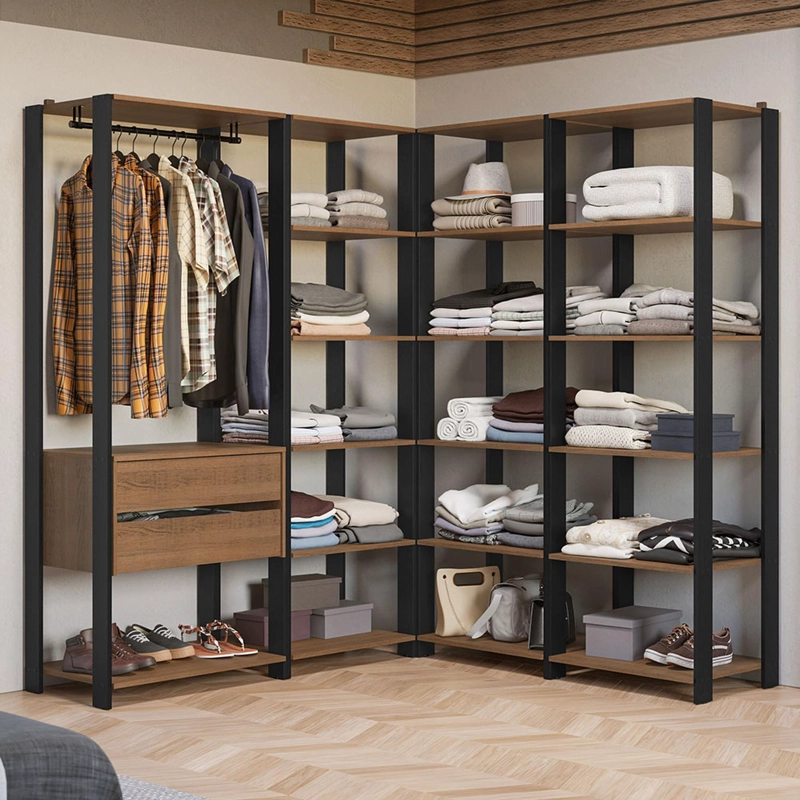 CLOSET ABIERTO MADESA VALENCIA 247 CM 2 CAJONES MARRON/NEGRO