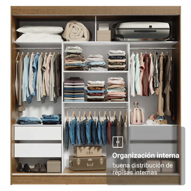 CLOSET MADESA RENO 3 PUERTAS CORREDIZAS CON 1 ESPEJO MARRON - 7