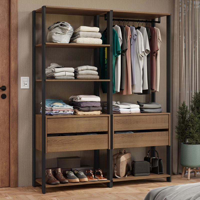 CLOSET ABIERTO MADESA VALENCIA 140 CM 4 CAJONES MARRON/NEGRO - 1