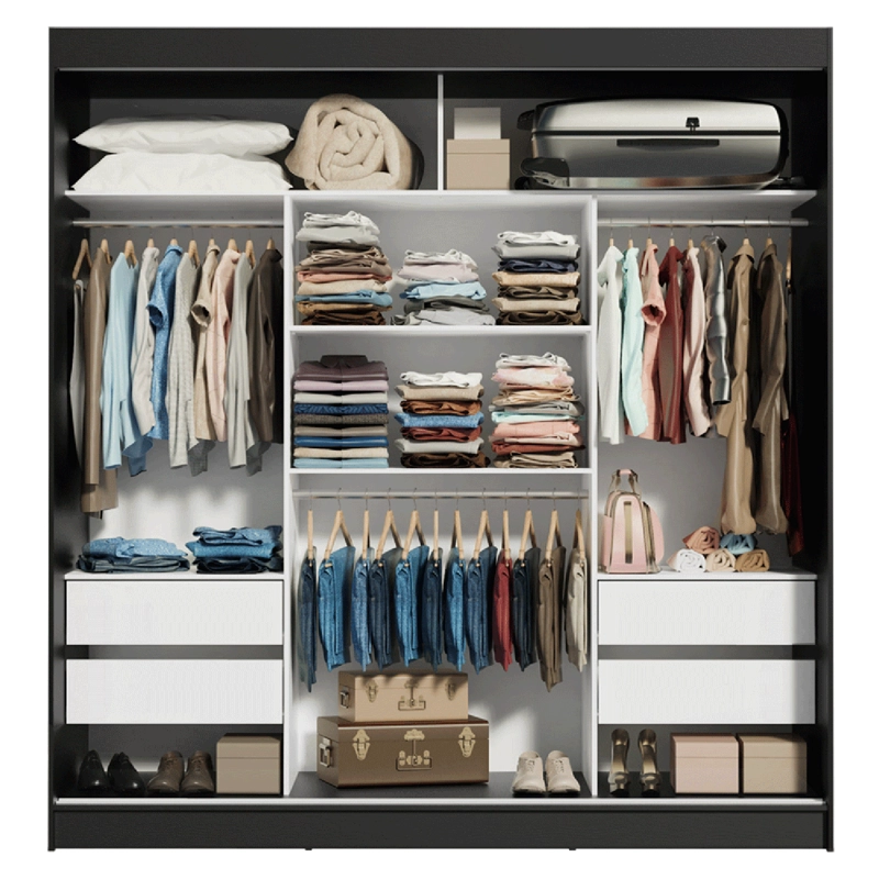 CLOSET MADESA RENO 3 PUERTAS CON ESPEJOS NEGRO/MARRON - 8