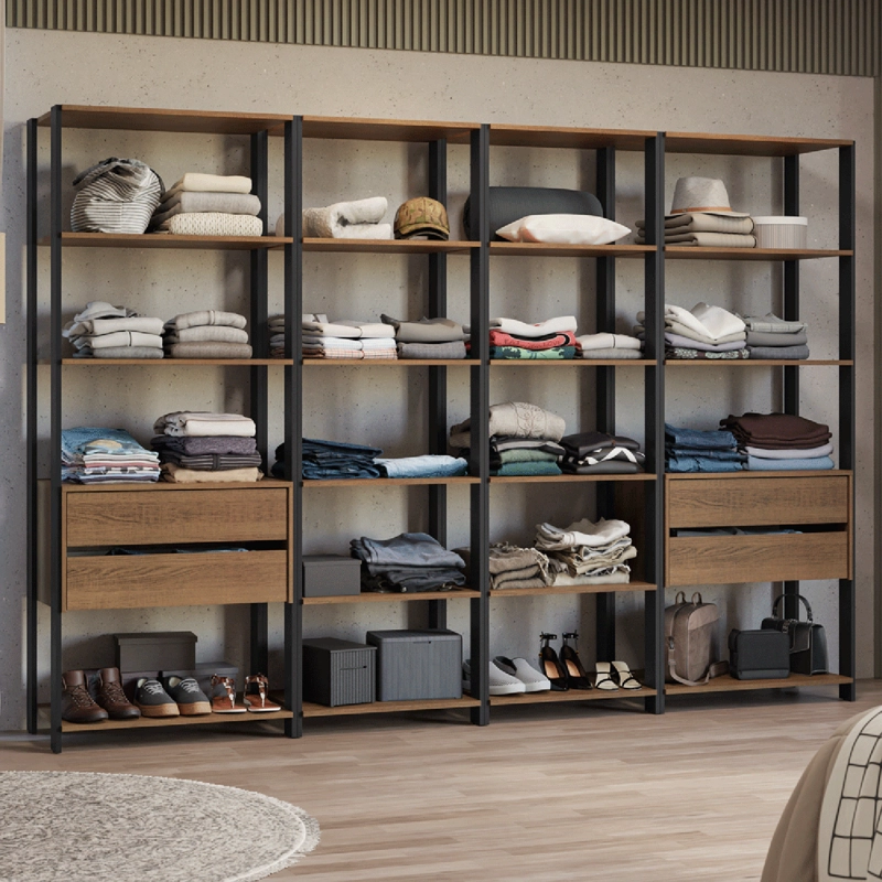 CLOSET ABIERTO MADESA VALENCIA 258 CM 18 REPISAS 4 CAJONES MARRON/NEGRO - 1