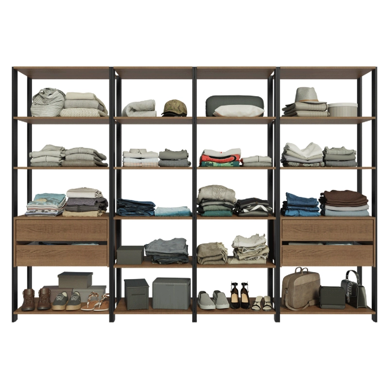 CLOSET ABIERTO MADESA VALENCIA 258 CM 18 REPISAS 4 CAJONES MARRON/NEGRO - 6