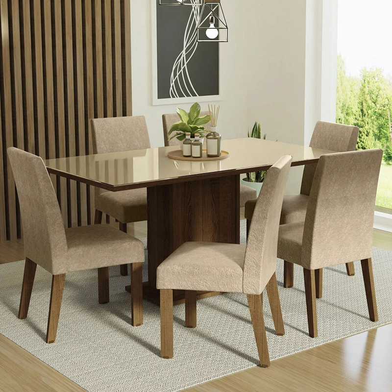 JUEGO DE COMEDOR MADESA ALEXIS CON 6 SILLAS MARRON/CREMA/IMPERIAL