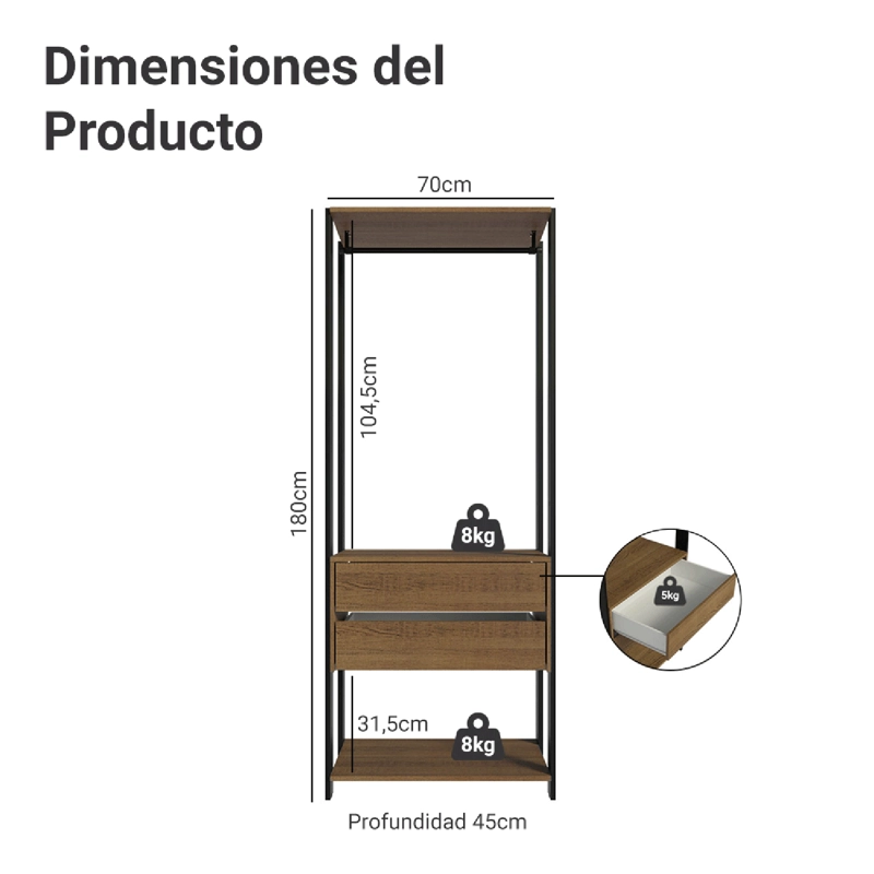 CLOSET ABIERTO MADESA VALENCIA 70 CM 2 CAJONES MARRON/NEGRO - 2
